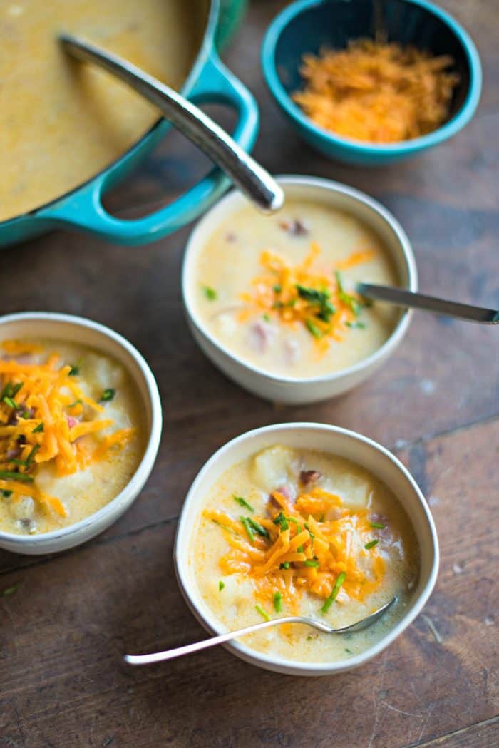 Easy Baked Potato Cheddar Ham Soup