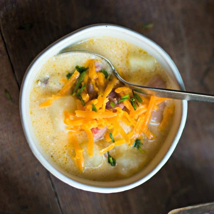 CHEESY Baked Potato Cheddar Ham Soup