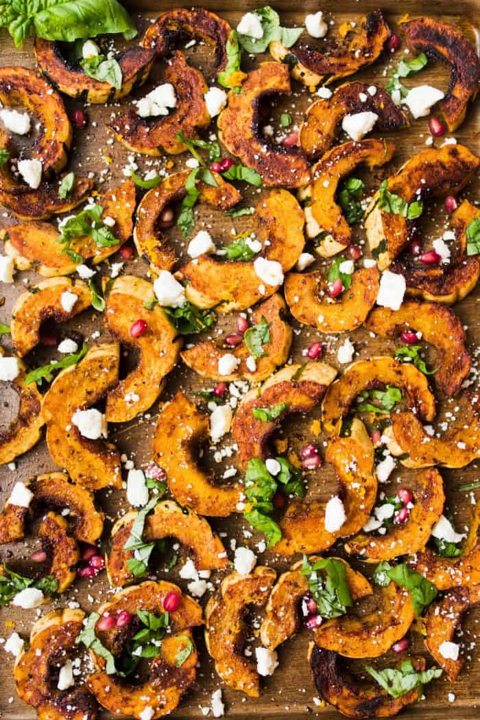 NO PEEL Baked Spicy Delicata Squash Salad with Feta