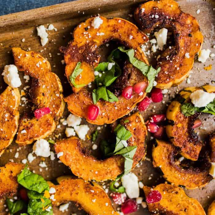 BEST Baked Spicy Delicata Squash Salad with Feta