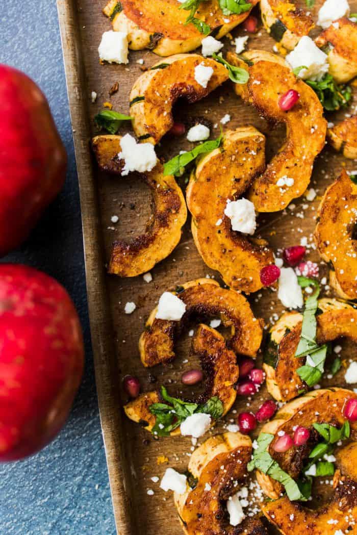 EASY Baked Spicy Delicata Squash Salad with Feta