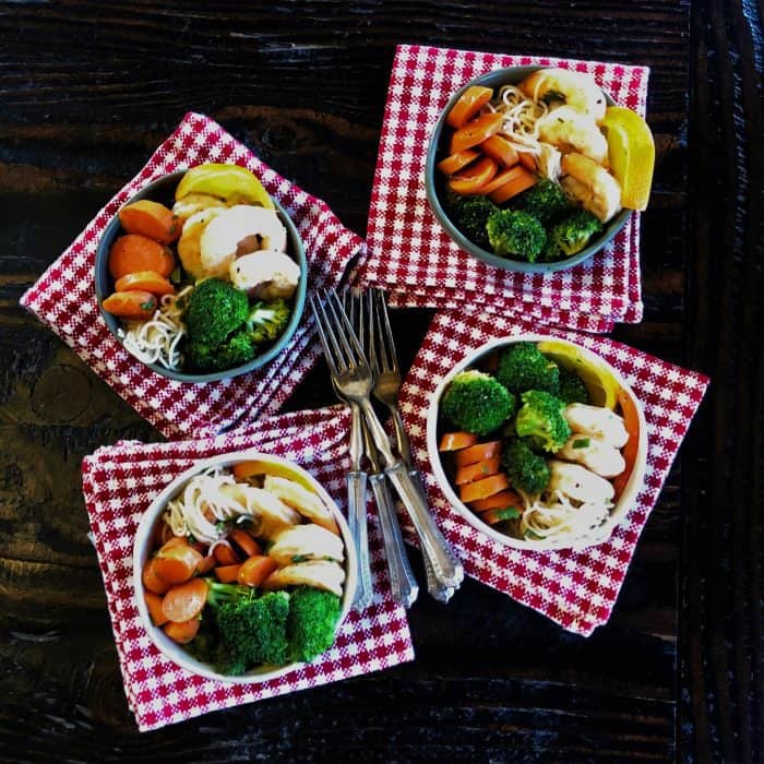 Ginger Shrimp Vegetables Sheet Pan Dinner - bowls