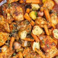 saucy paprika chicken thighs with carrots and potatoes