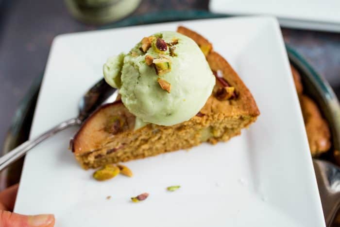 Pistachio Pear Olive Oil Cake - slice