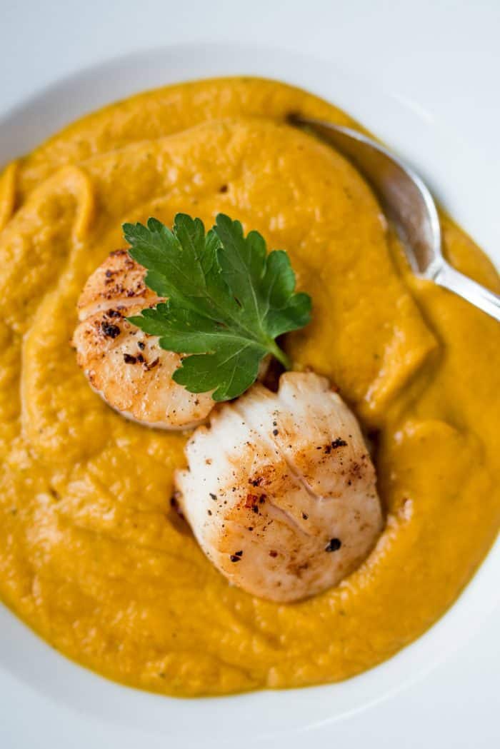 BEST Seared Scallops Coconut Butternut Soup