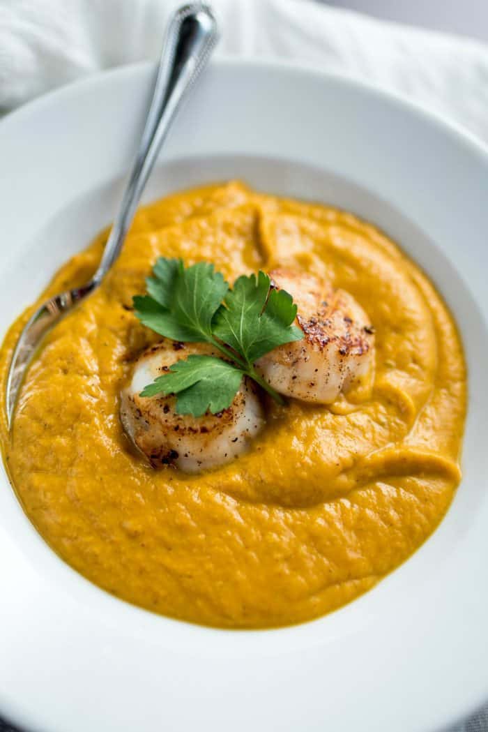 Seared Scallops Coconut Butternut Soup