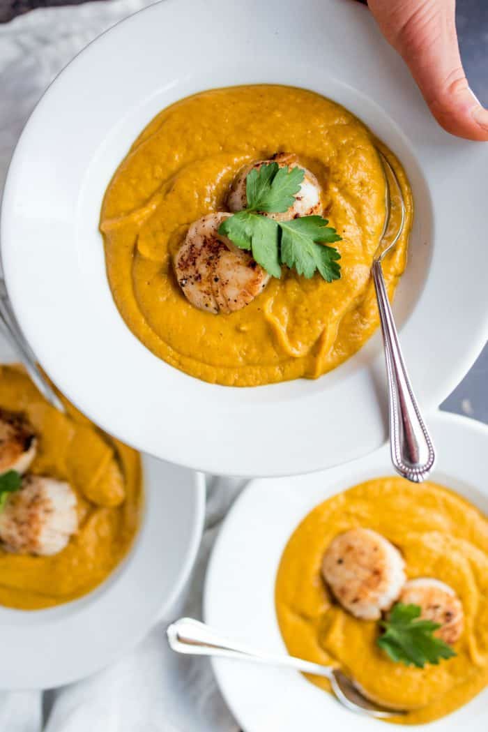 SO GOOD Seared Scallops Coconut Butternut Soup