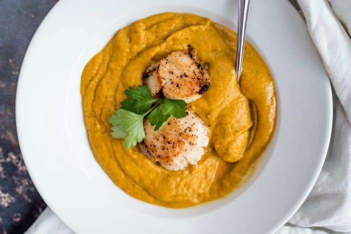 Very BEST Seared Scallops Coconut Butternut Soup