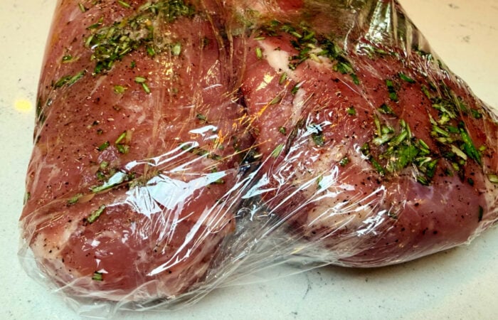 wrapping pork in plastic wrap