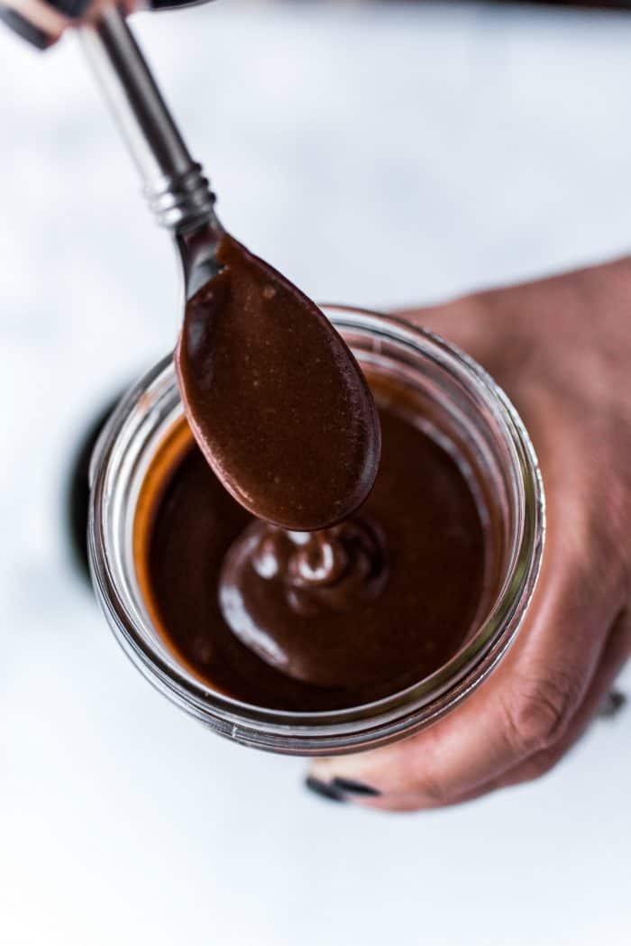 a spoon of homemade Chocolate Sauce
