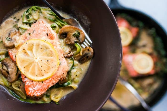 Easy Salmon Mushroom Zoodle Marsala