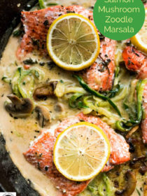 pan of Salmon Mushroom Zoodle Marsala