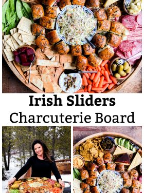 a big board with Irish sliders, woman holding a big board