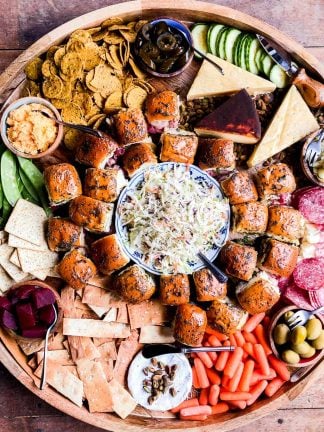 a big board with Irish sliders and charcuterie foods