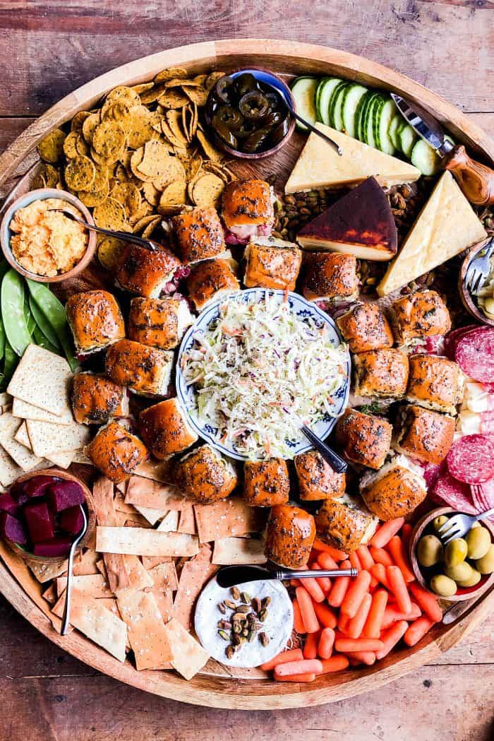 Cheesy Irish Sliders Charcuterie Board - coleslaw