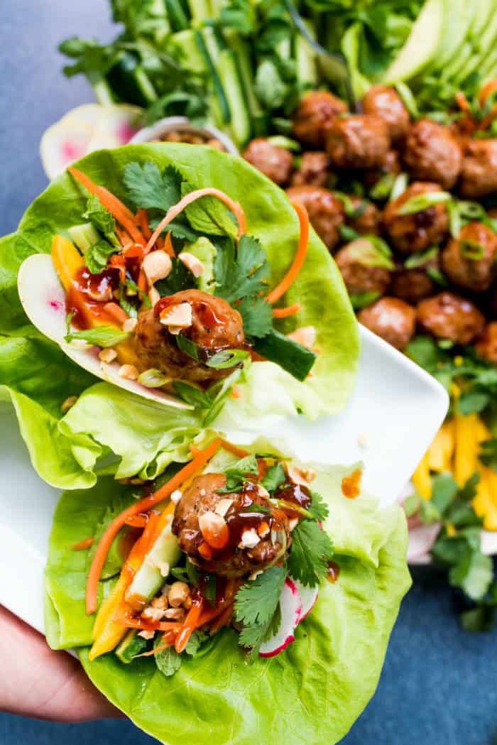 Easy Meatball Chicken Lettuce Wraps Plate Recipe