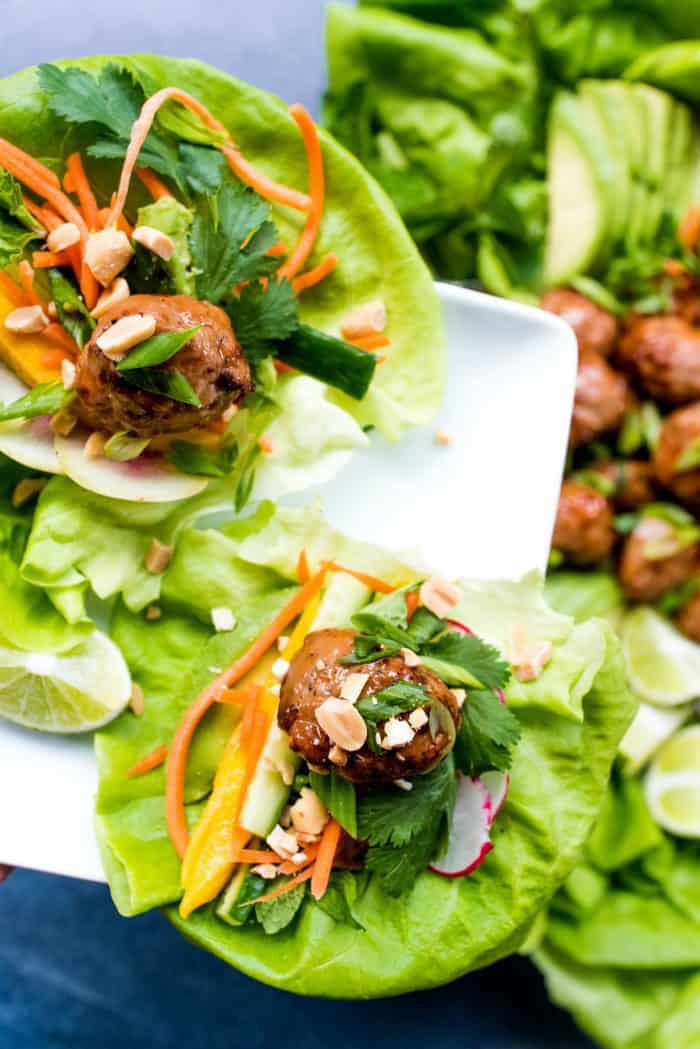 Tasty Meatball Chicken Lettuce Wraps Plate