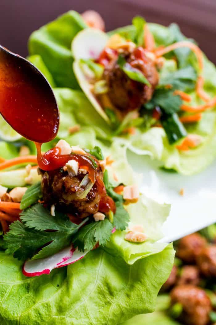 Best Meatball Chicken Lettuce Wraps Plate