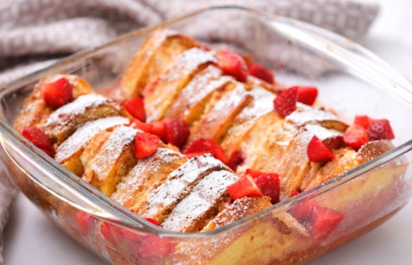 Strawberry Lemon Ricotta French Toast in a pan