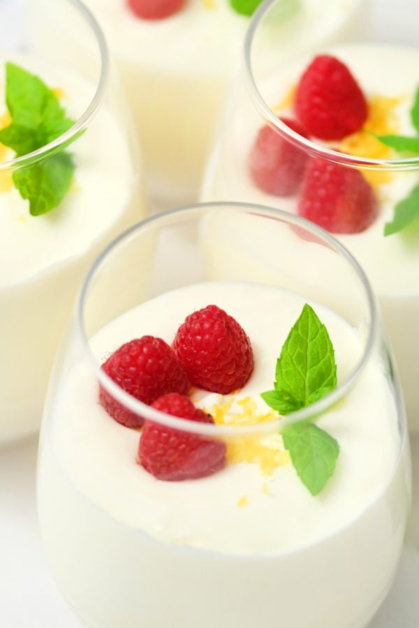 lemon cheesecake mousse with raspberries