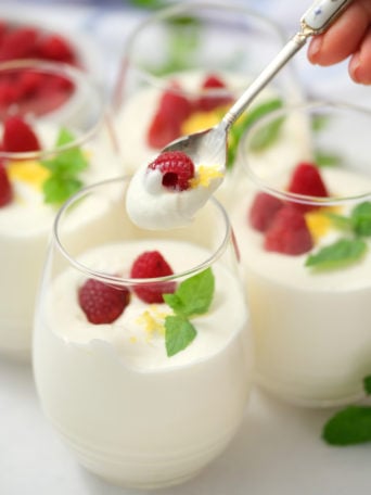 taking a bite of lemon cheesecake mousse