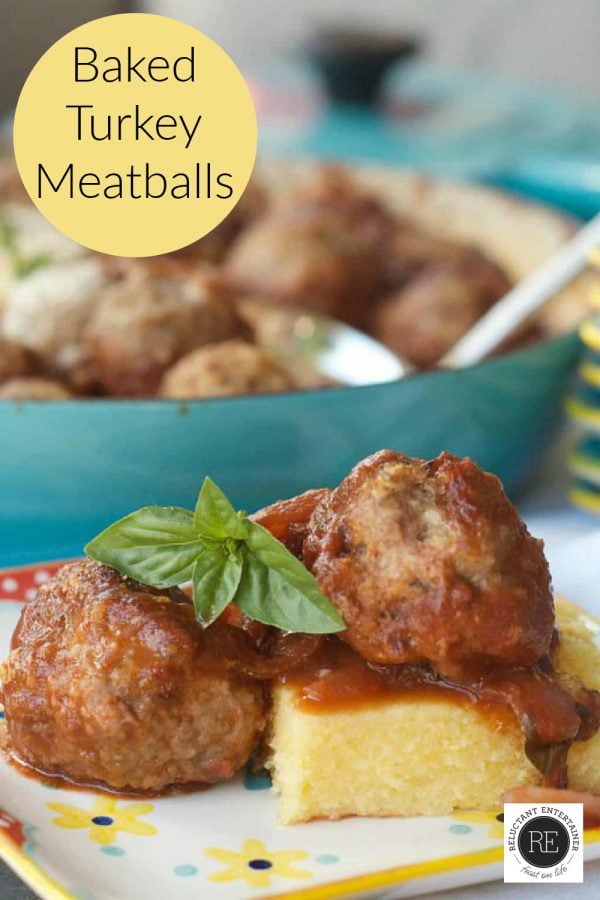 2 turkey meatballs on polenta