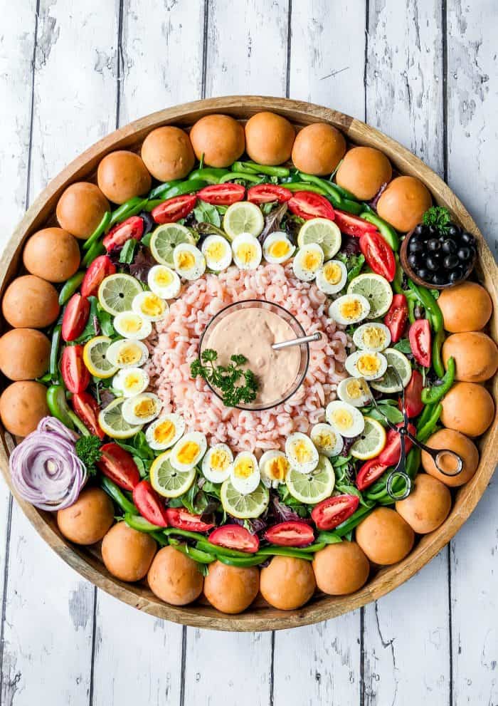 EPIC Shrimp Louis Salad Board - boiled eggs