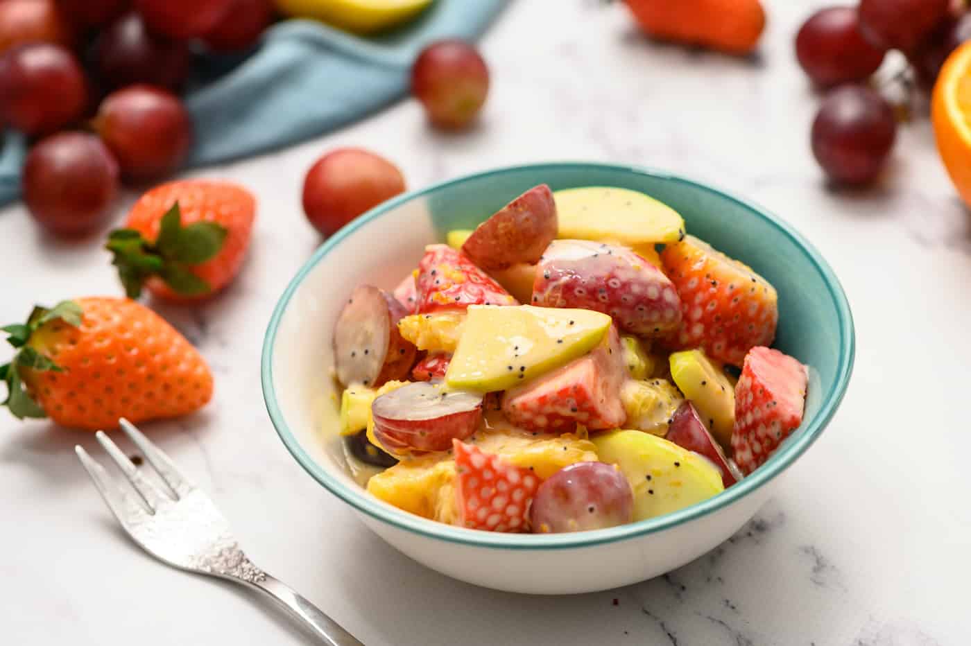 Fruit Salad with Honey Poppy Seed Dressing –