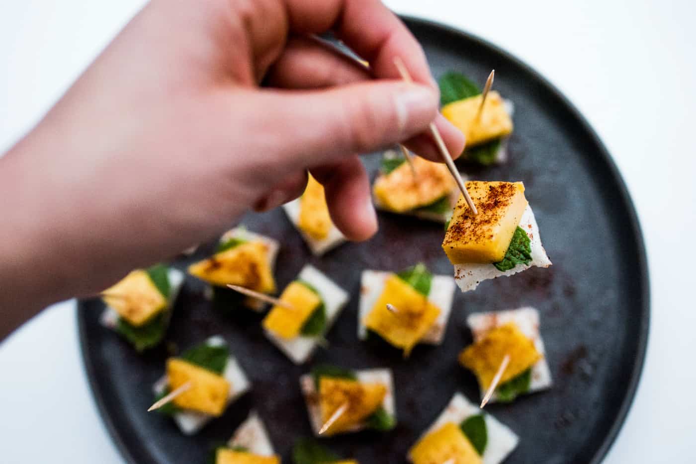 Jicama Mint Mango Bites Appetizer Reluctant Entertainer