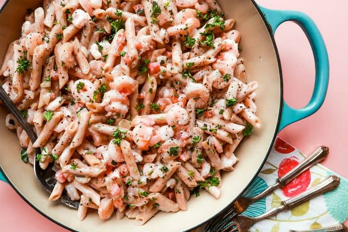 Super Quick Alfredo Shrimp Penne