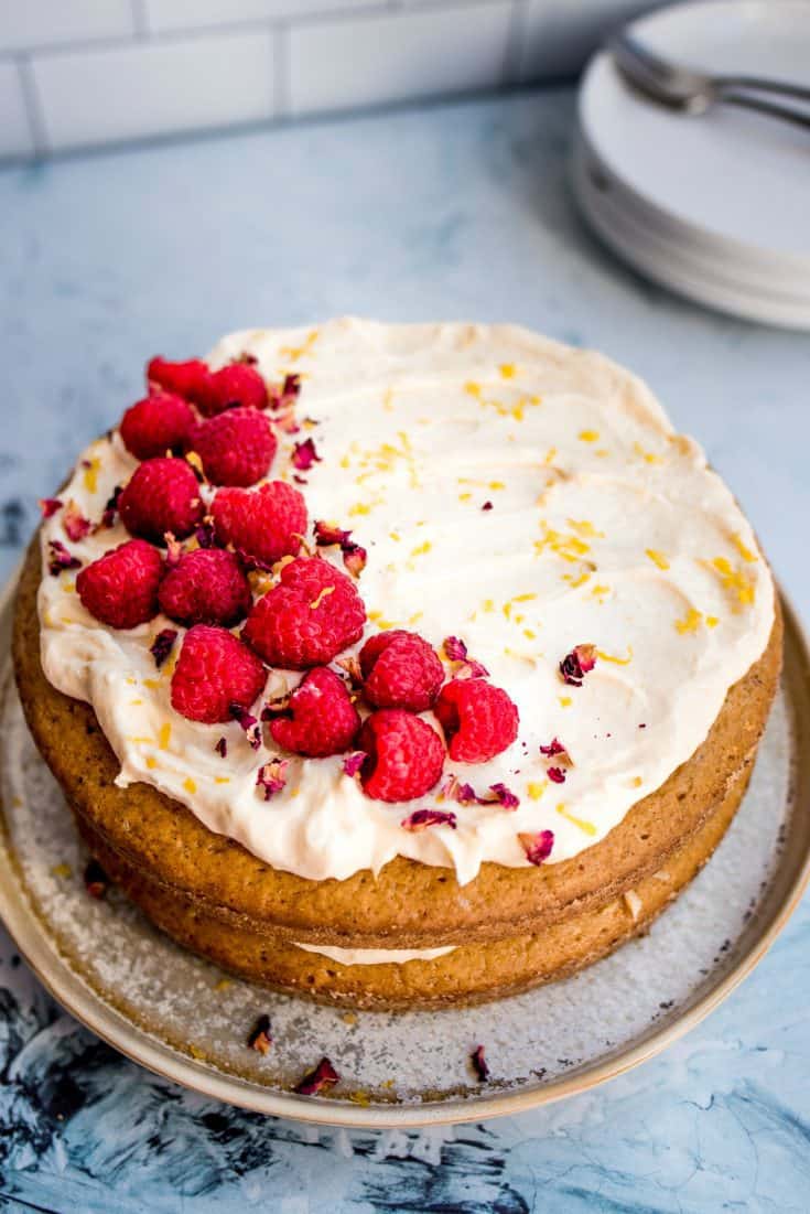 Vegan Cardamom Raspberry Cake - Reluctant Entertainer