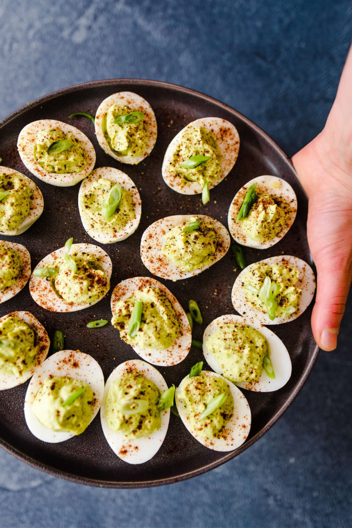 platter of Simple Lime Guac Deviled Eggs