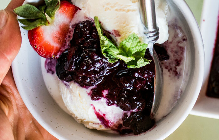 Mixed Berry Compote on ice cream