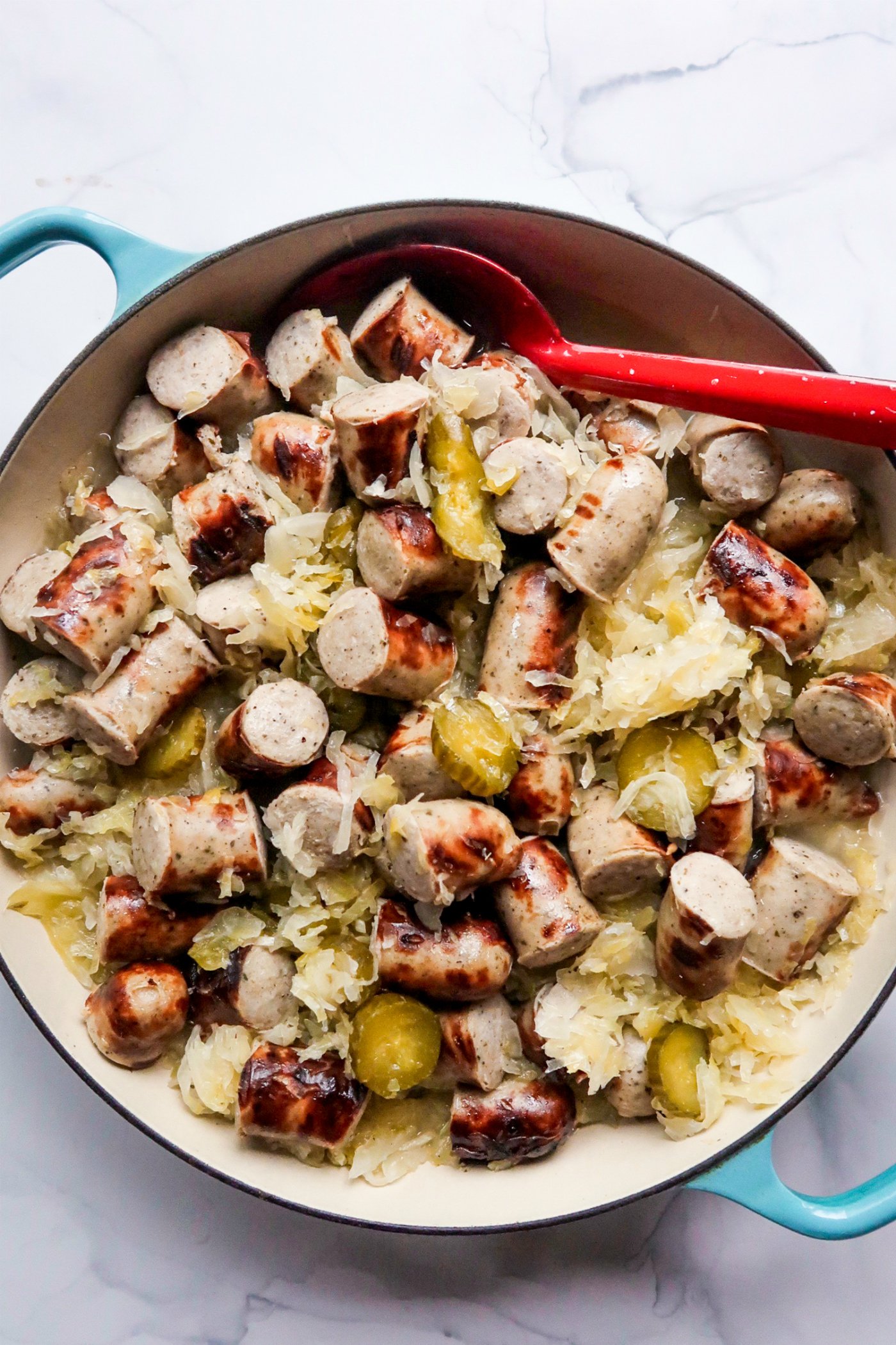 Trader Joe's Brats and Sauerkraut Reluctant Entertainer