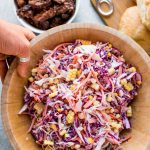 serving cole slaw with beef sliders