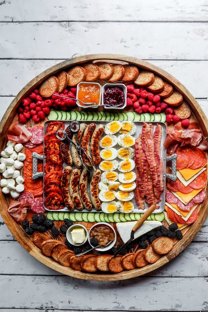 a beautiful round epic breakfast charcuterie