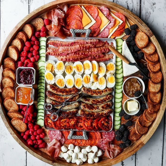 a round breakfast charcuterie