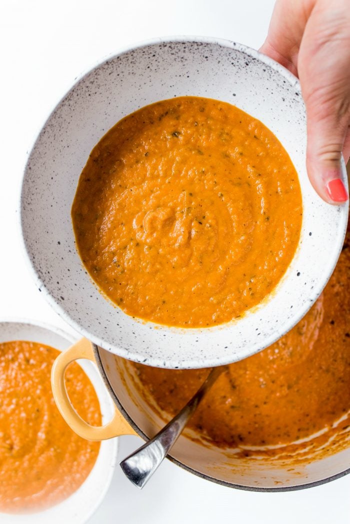 Bowl of BEST Orange Basil Tomato Soup
