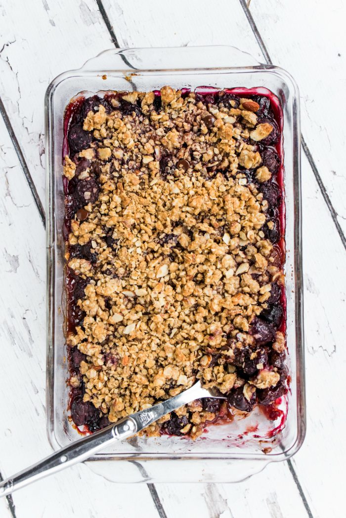 Simple Cherries and Chocolate Almond Crisp