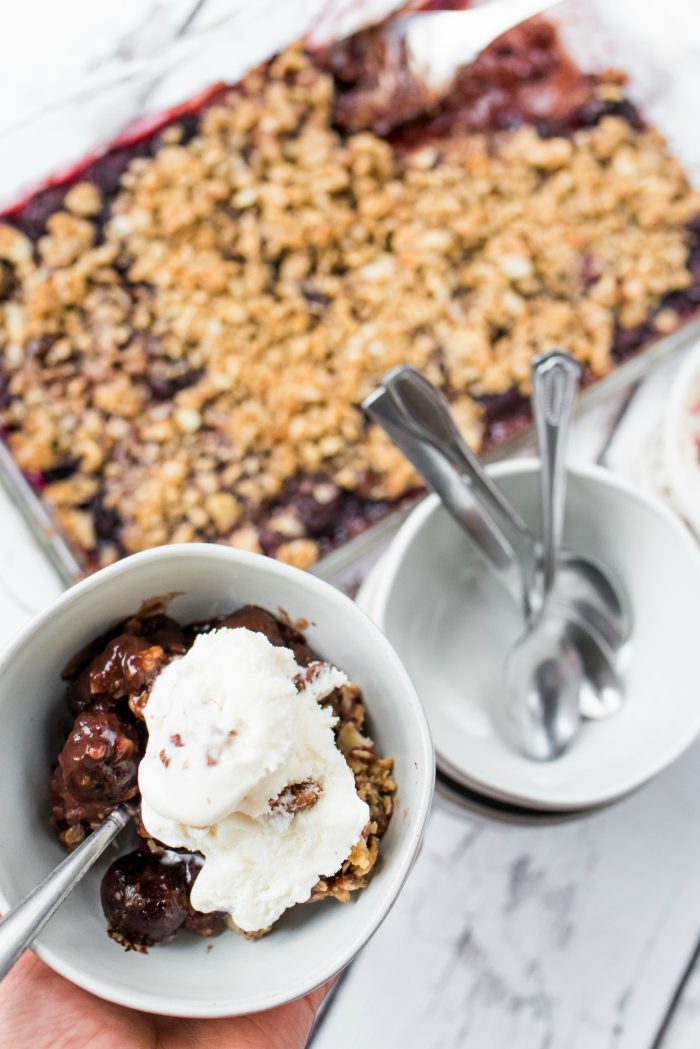 Cherries and Chocolate Almond Crisp