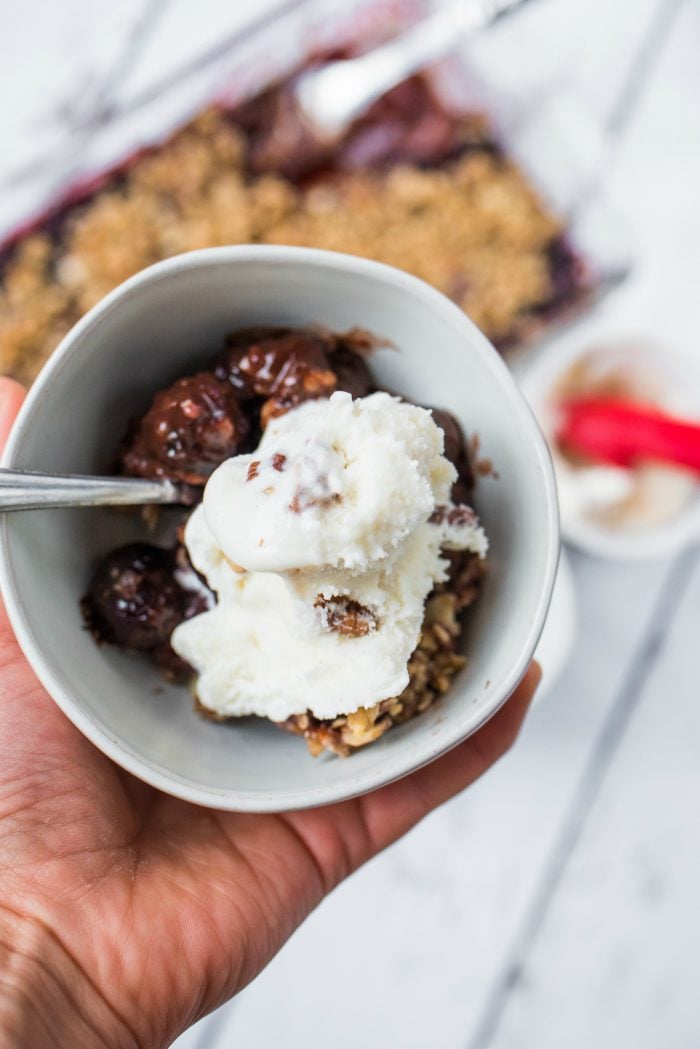 Easy Cherries and Chocolate Almond Crisp