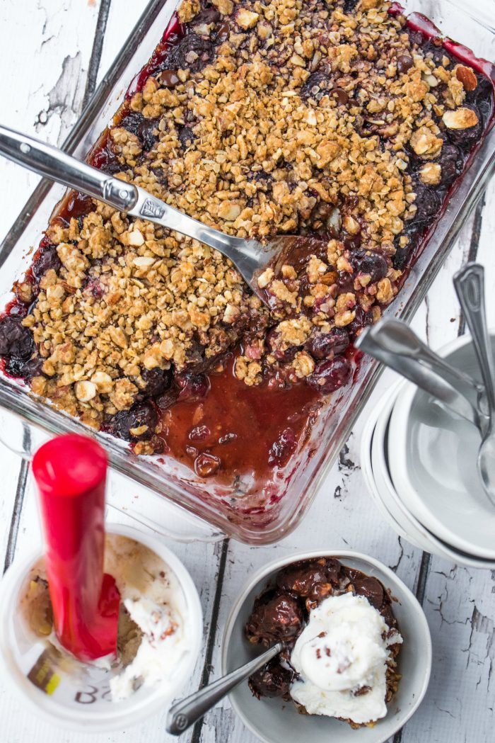 Tasty Cherries and Chocolate Almond Crisp