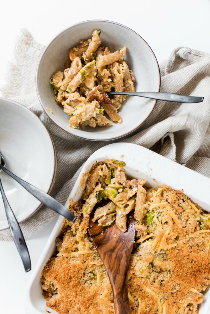 Brussels Sprouts Bacon Pasta Bake