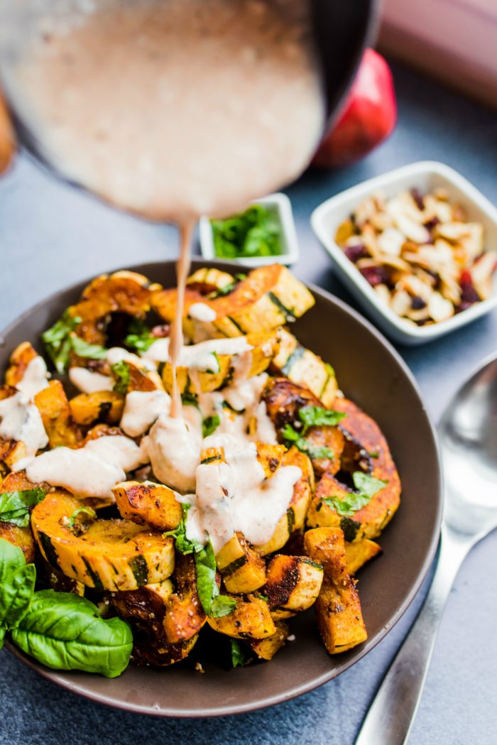 Roasted Delicata Squash with spicy yogurt