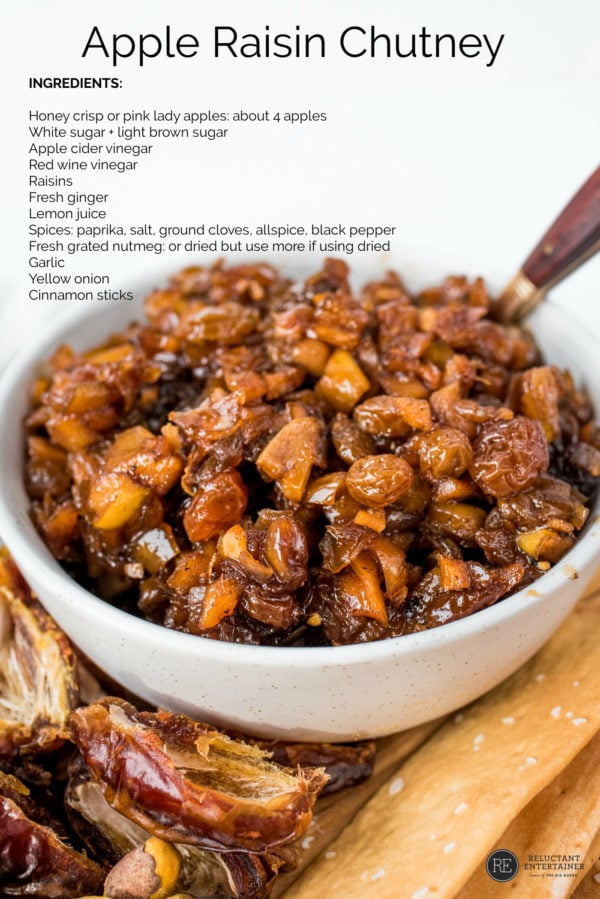 a bowl of apple raisin chutney