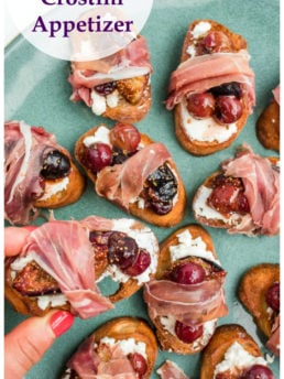 If you love crostini with fig jam, then you'll love this fig prosciutto crostini with grapes, goat cheese, and fresh-chopped rosemary!