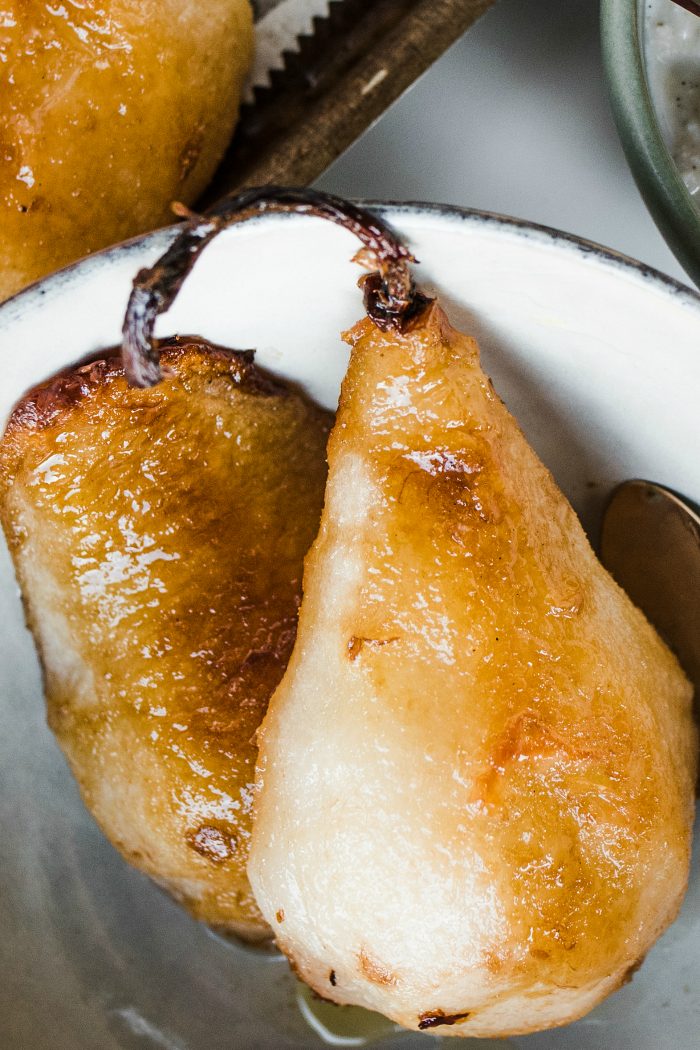 Maple Baked Bosc Pears with Honey Ricotta