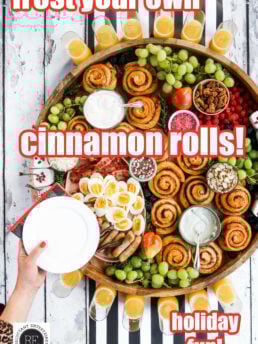 serving a Epic Christmas Cinnamon Roll Board