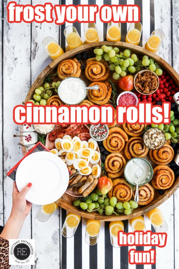 serving a Epic Christmas Cinnamon Roll Board