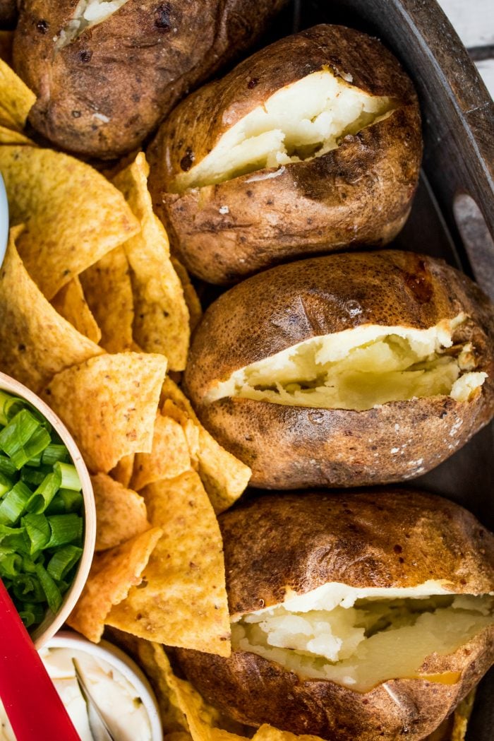 baked potatoes on a baking sheet